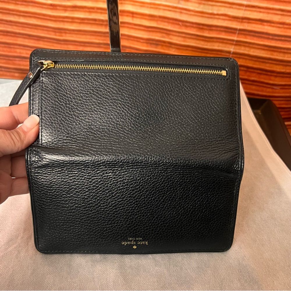 Kate Spade Black Pebbled Leather Long Wallet, snap close, 18 cc slots, 1 ID slot - Picture 11 of 15